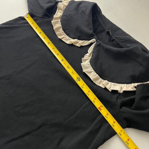 Anthro Current Air Collared Ruffle Sweatshirt Women Size Medium Black - Picture 4 of 10